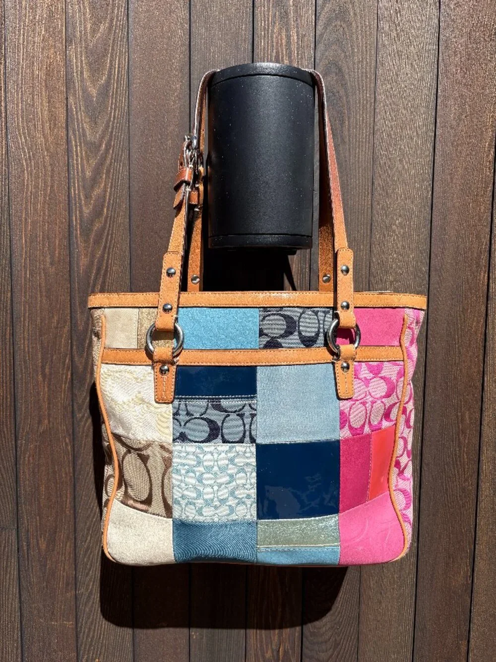 Y2K Coach Patchwork Shoulder Bag Multicolor Pink Blue